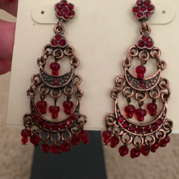 M Haskell burgundy chandelier earrings - Picture 2 of 9